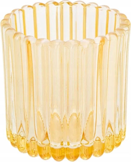 Suport de lumânare din sticlă galben 7,5 × 7,5 × 7,5 cm