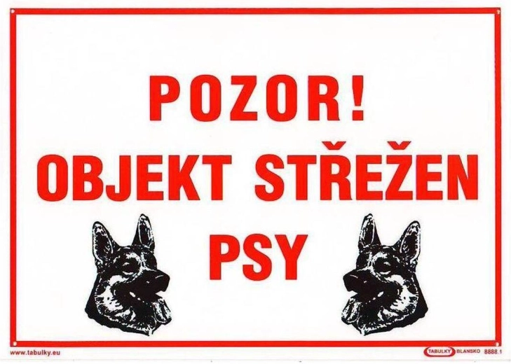 Placă de avertizare Atenție! Obiect păzit de câini A4 plastic