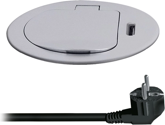 Priză încastrată Solight 1× 230 V + USB-C PD 20 W, 2 m, argintie