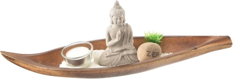 Suport de lumânări din lemn cu motivul lui Buddha, în decor natural