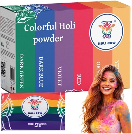Praf holi colorat Holi Cow, set 6×100 g