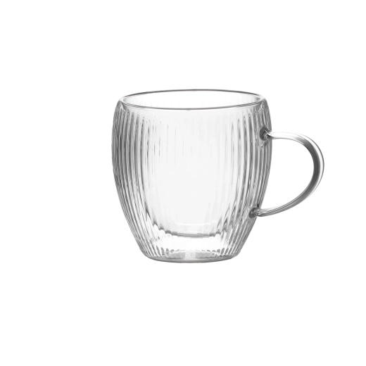 Set de 2 pahare termice striate din sticlă, cu perete dublu și toartă, 230 ml