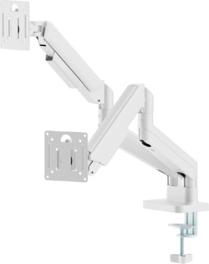 Braț dublu de birou pentru monitoare 17–32" cu arc pe gaz, alb