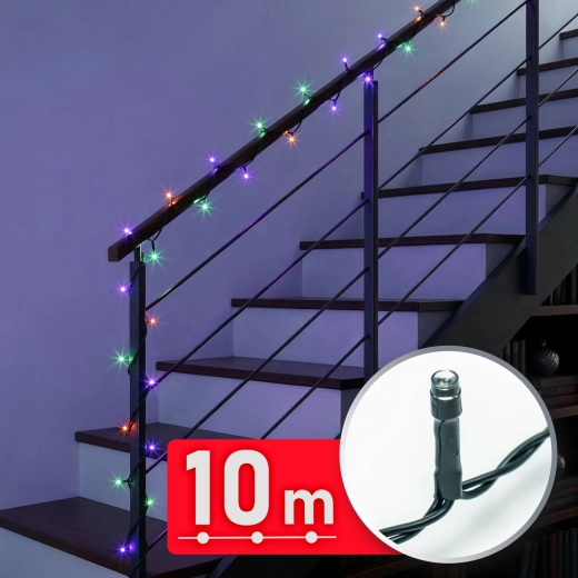 Ghirlandă luminoasă LED multicoloră de 10 m, 200 LED-uri, cablu verde