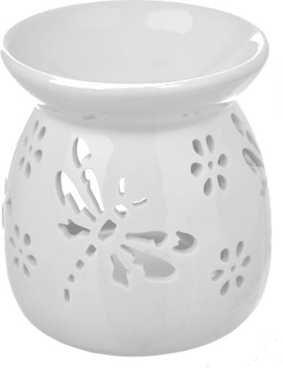 Lampă aromaterapie din porțelan alb, cu motiv libelulă
