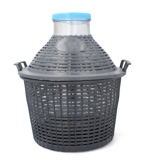Damigeană de sticlă 5 l cu gură largă și coș din plastic