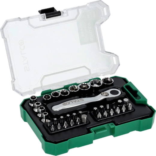 Stalco set de clichet, biți și capete tubulare 1/4" (36 piese)