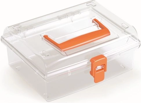 Organizator din plastic cu capac transparent, portocaliu, 195 × 174 × 85 mm