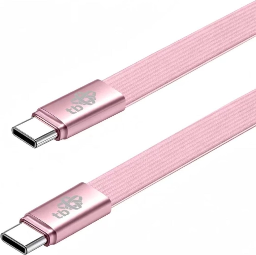 Cablu plat din silicon USB-C la USB-C, 1 m, roz pudrat