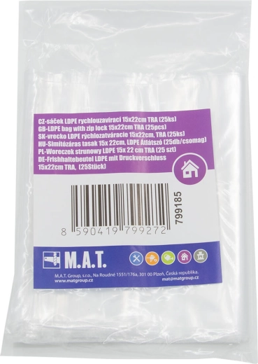 Punguțe cu închidere rapidă LDPE 15 × 22 cm, transparente, 25 buc.