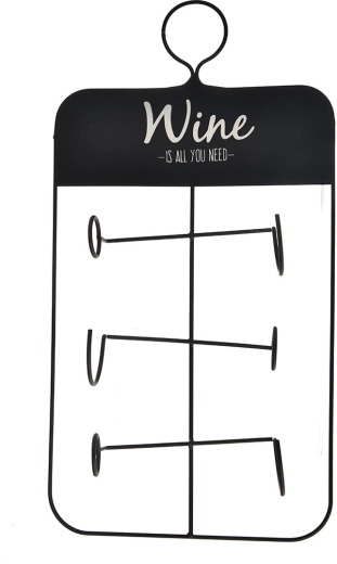 Suport metalic pentru vin pentru 3 sticle, negru