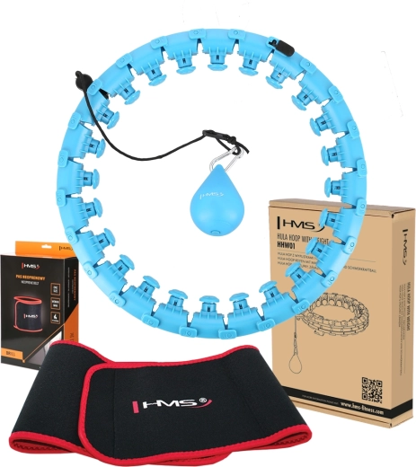 Set cerc hula hoop de masaj cu greutate și brâu subțire HMS albastru