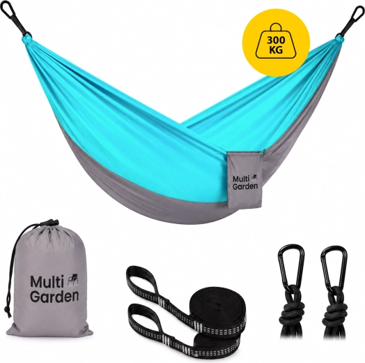 MultiGarden hamac de grădină și de călătorie 290 × 140 cm cu chingi, carabiniere și sac de transport