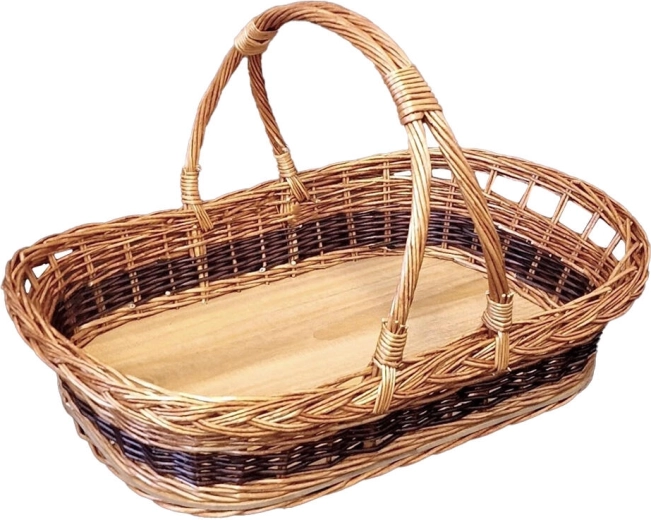 Tavă mare din răchită lăcuită cu mânere 53 × 40 × 27 cm