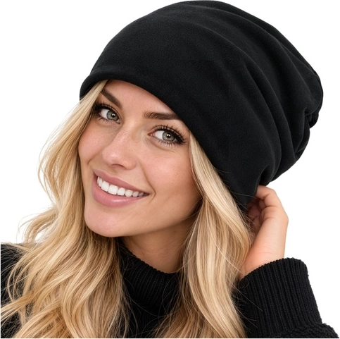 Căciulă de iarnă tip beanie Trizand neagră cu căptușeală din fleece