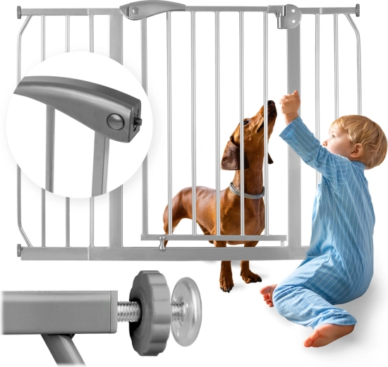 Barieră de siguranță gri NUKIDO pentru copii și animale de companie, 75–115 cm