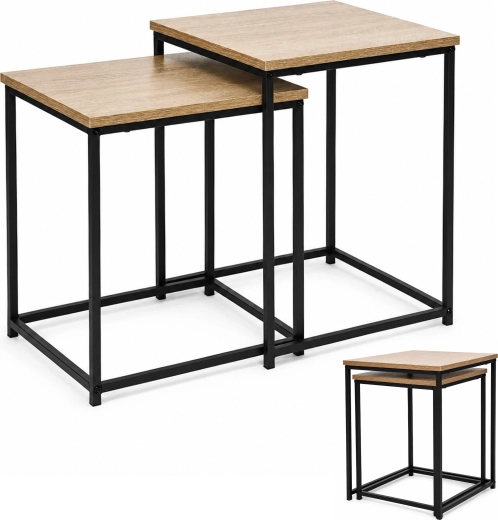 ModernHome set de 2 măsuțe de cafea pătrate glisante 2-în-1 în stil loft, stejar deschis