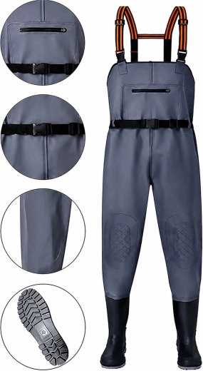 Cizme-pantalon impermeabile pentru pescuit, cu cizme de cauciuc integrate, mărimea 42