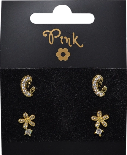 Set de cercei placați cu aur Viață, 2 perechi cu cristale