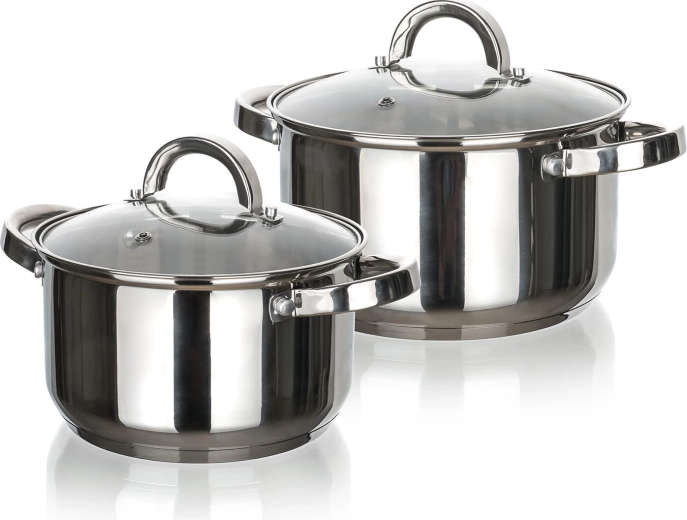 Set de oale din inox SWING, 4 piese (18 și 22 cm) cu capace de sticlă