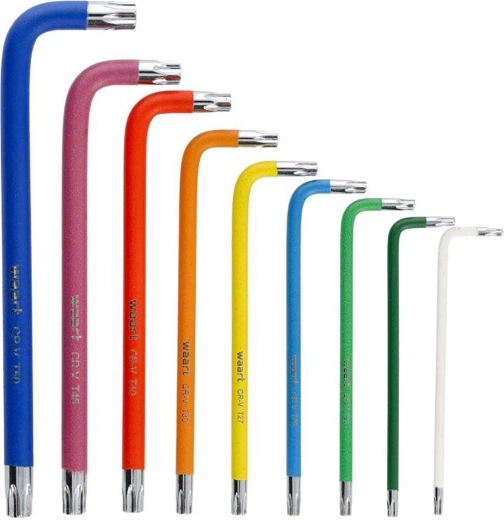 Set colorat de chei TORX lungi T10–T50 cu orificiu și vârf magnetic, 9 piese