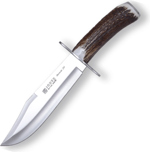 Cuțit de vânătoare Joker bowie 20 cm cu mâner din corn de cerb și teacă din piele