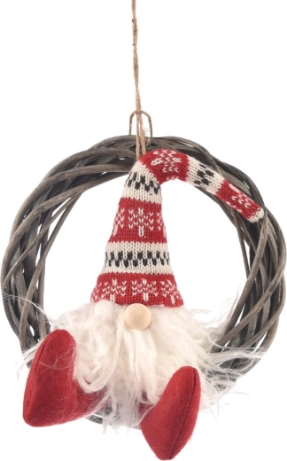 Coroniță de Crăciun suspendată din răchită, cu spiriduș, 28 cm