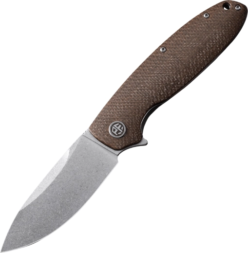 Petrified Fish Terra cuțit de buzunar 8 cm, stonewash, Micarta maro
