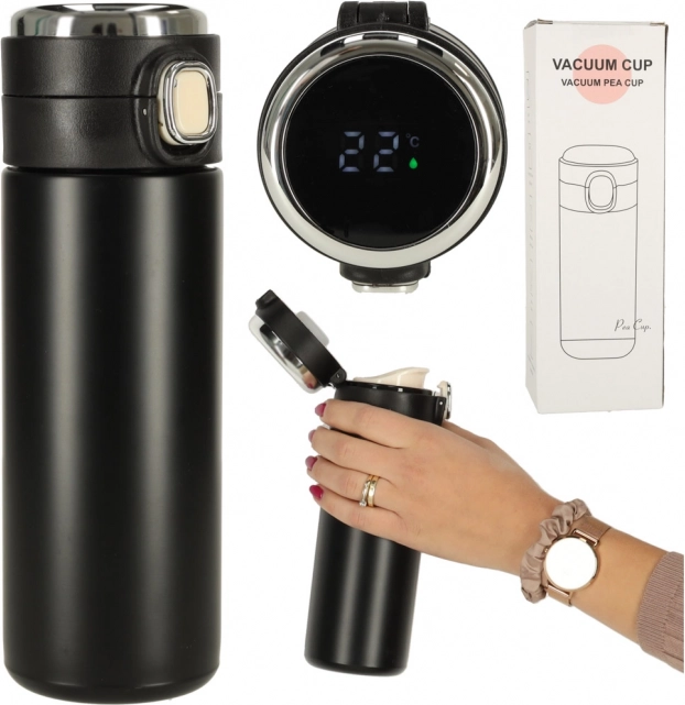 Cana termică cu muștiuc și afișaj LED 420 ml negru