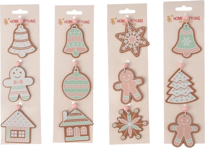 Ornament decorativ din lemn pentru agățat, set 3 buc. (mix 4 modele)