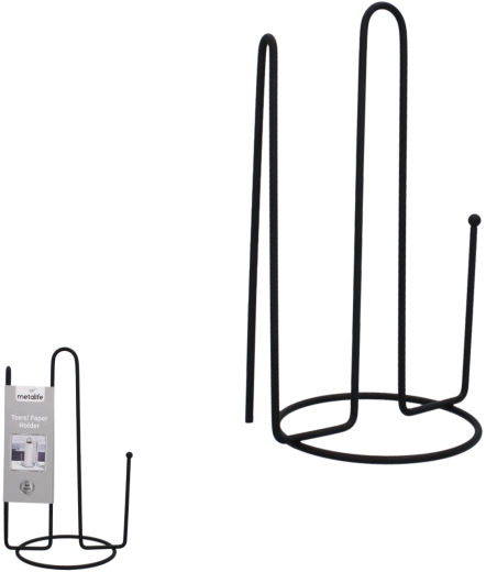 Suport metalic pentru prosoape de hârtie cu accent din bambus, negru mat