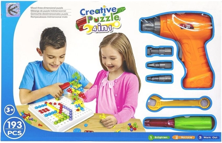 Puzzle de construcție cu set de unelte – 193 piese