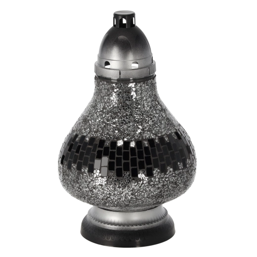 Sfeșnic cimitir din sticlă, vitraliu tip carafă, argintiu, 34 cm, durată până la 50 de ore