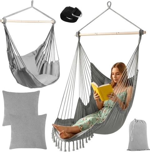 Scaun suspendat tip hamac 2 în 1 cu perne, gri GARDLOV
