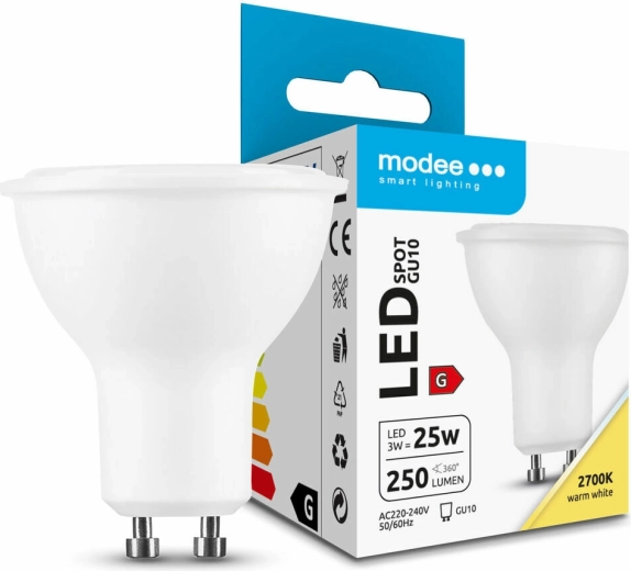 Modee bec LED spot GU10 3 W, 250 lm, alb cald 2700 K