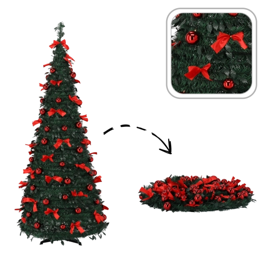 Brad artificial pliabil de Crăciun Nina 180 cm cu iluminare LED și decorațiuni - 1 bucată