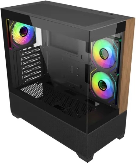 Carcasă PC Elite 690 wood cu sticlă panoramică și ventilatoare ARGB