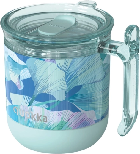 Cană termo din oțel inoxidabil Quokka Wave ginkgo leaves turcoaz 260 ml