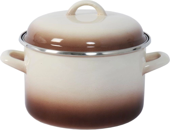 Oală cu capac 22 cm, 5 l Capuccino emailată