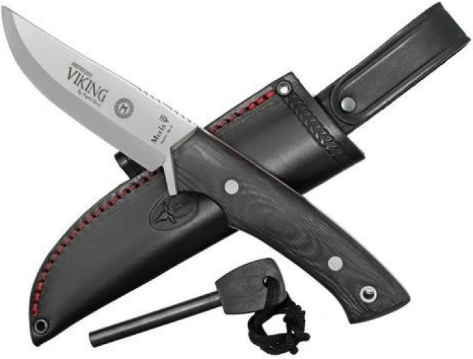Muela Viking M11M cuțit universal 11 cm cu tehnologie CRIO-T, Micarta neagră, teacă din piele și amnar
