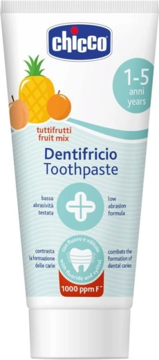 Pastă de dinți Chicco cu mix de fructe și fluor pentru copii de 1–5 ani, 50 ml