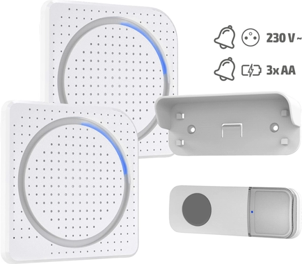 Solight sonerie fără fir cu receptor dublu (în priză + pe baterii) 200 m albă learning code