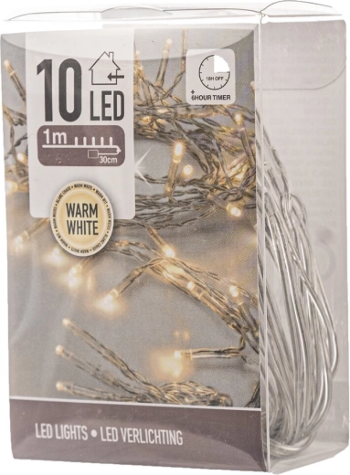 Ghirlandă luminoasă LED pentru interior 1 m, 10 LED-uri, galben cald, cu temporizator