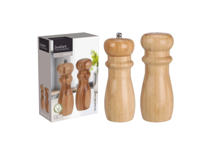 Set din bambus de râșnițe pentru sare și piper cu mecanism de măcinare ceramic