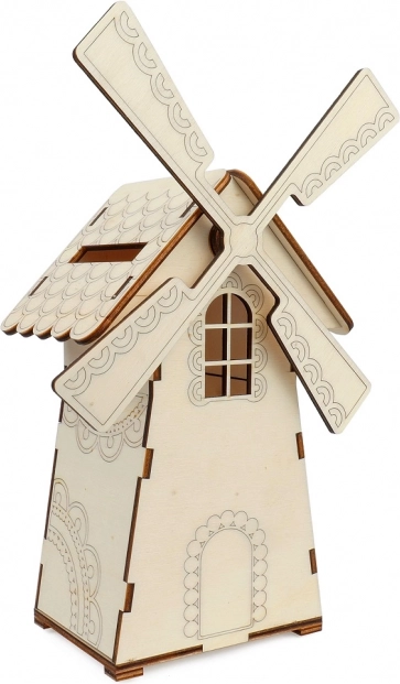 Pușculiță din lemn în formă de moară cu lumină