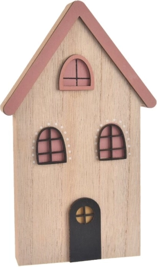 Căsuță decorativă din lemn, roz, 12 × 2 × 20 cm