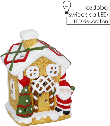 Figurină de Crăciun, căsuță din turtă dulce cu iluminare LED