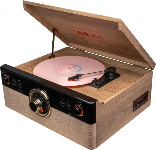 Gramofon AKAI cu Bluetooth, player CD, casetă și radio FM