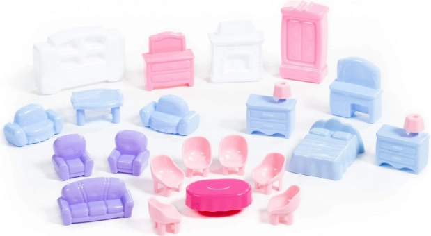 Mobilier pentru păpuși – set – Albastru-roz-violet