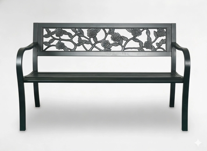Bancă de grădină metalică cu motiv de trandafiri, 125 × 53 × 77 cm